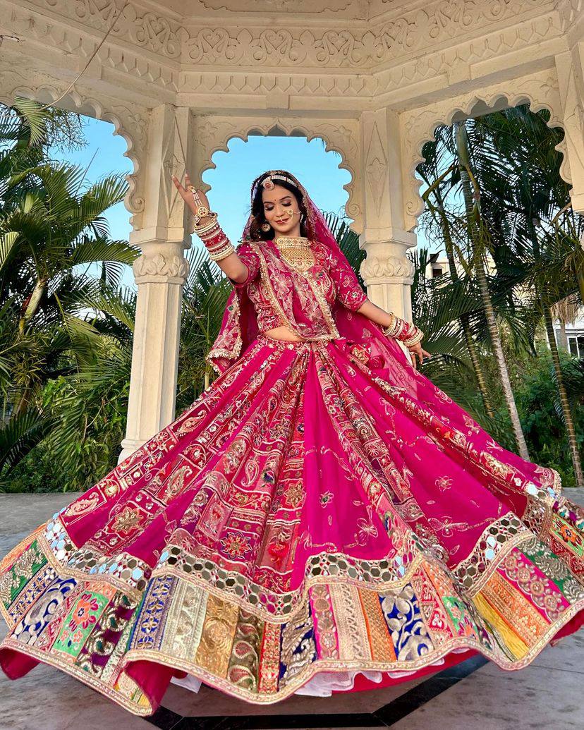 PINK COLOR HEAVY MUSLIN COTTON WITH REAL MIRROR WORK LEHENGA CHOLI
