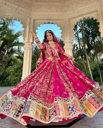 PINK COLOR HEAVY MUSLIN COTTON WITH REAL MIRROR WORK LEHENGA CHOLI