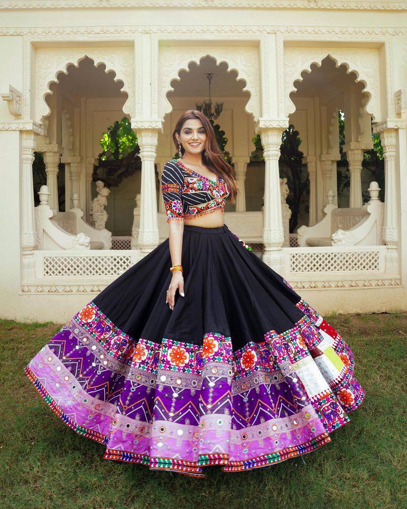 BLACK COLOR WITH MIRROR WORK HEAVY DESINER LACE LEHENGA CHOLI