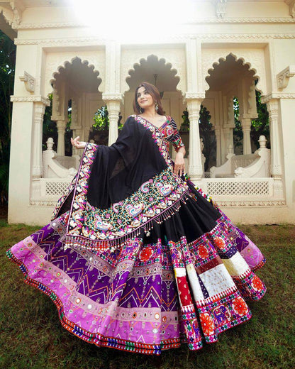 BLACK COLOR WITH MIRROR WORK HEAVY DESINER LACE LEHENGA CHOLI