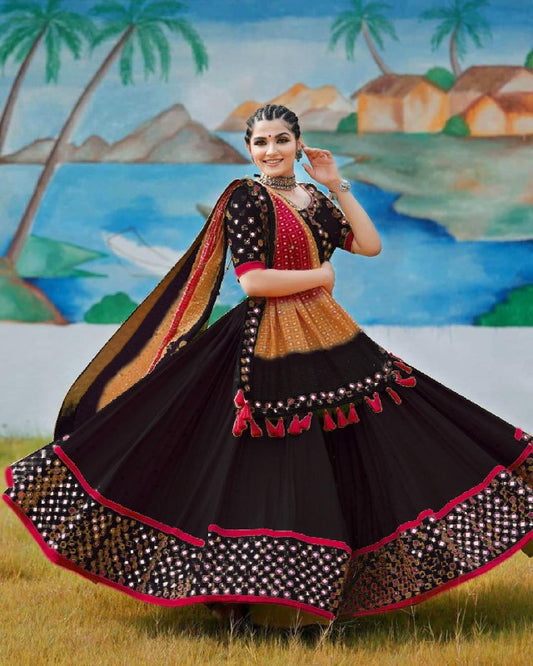 BLACK LEHENGA CHOLI  REAL MIRROR WORK WITH DUPATTA