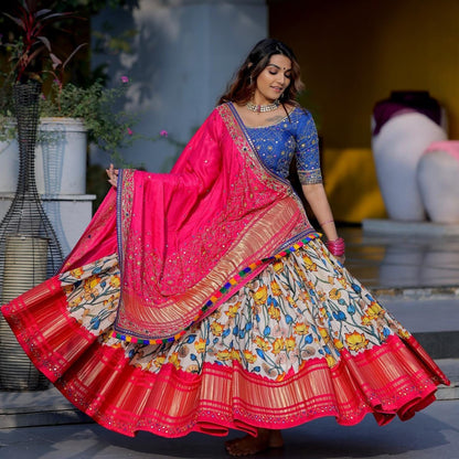 BEAUTIFUL SOFT BUTTER SILK  REAL MIRROR WORK LEHENGA CHOLI