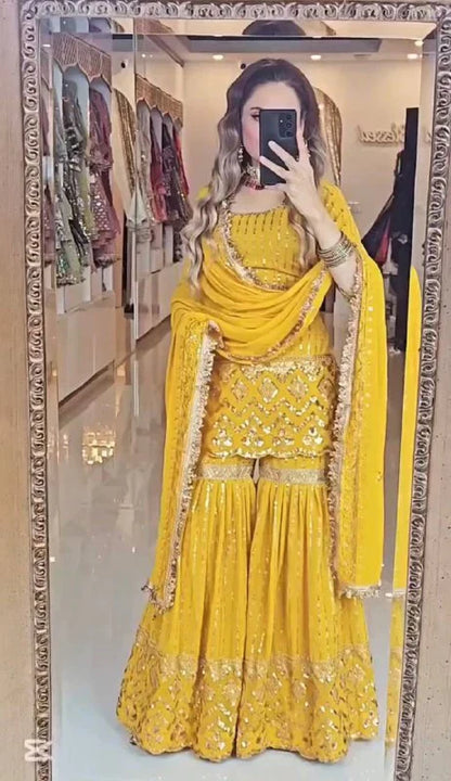 Aaira Traditional Royal Radiance Black & Marigold Yellow Top Plazzo Set