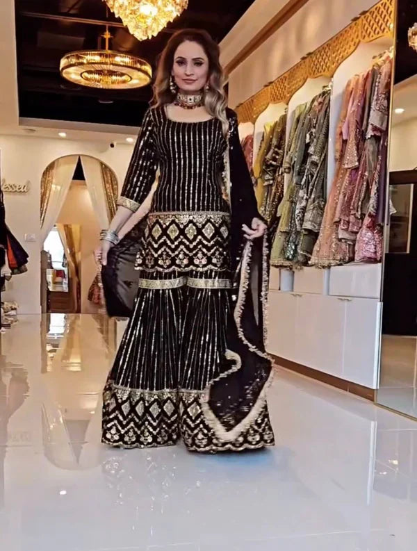 Aaira Traditional Royal Radiance Black & Marigold Yellow Top Plazzo Set