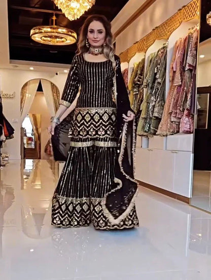 Aaira Traditional Royal Radiance Black & Marigold Yellow Top Plazzo Set