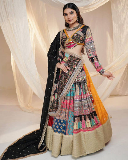 BEAUTIFUL LEHENGA CHOLI WITH  CANVAS PATTA BORDER
