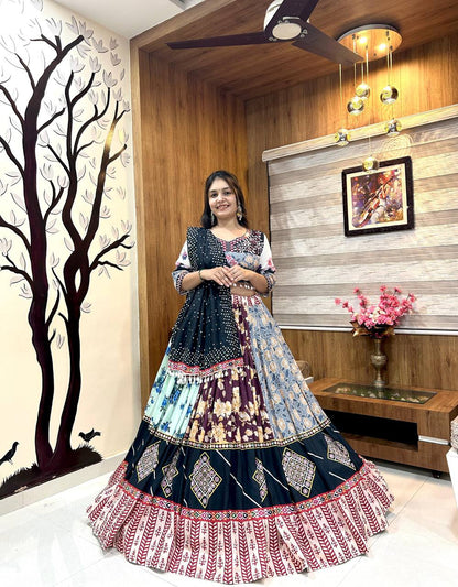 NAVRATRI SPECIAL SOFT MUSLIN COTTON PRINTED LAHENGA CHOLI