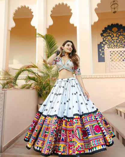 HEAVY MUSLIN COTTON WITH EMBROIDERY WORK LEHENGA CHOLI