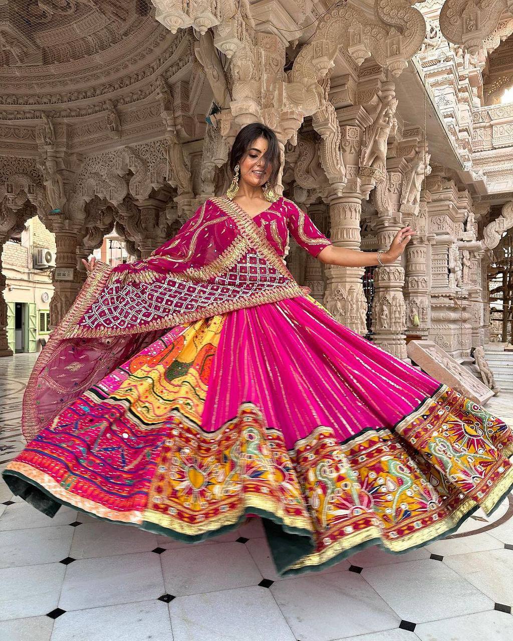 PINK COLOR LEHENGA WITH HEAVY WORK LACE ATTACHED PINK DUPATTA