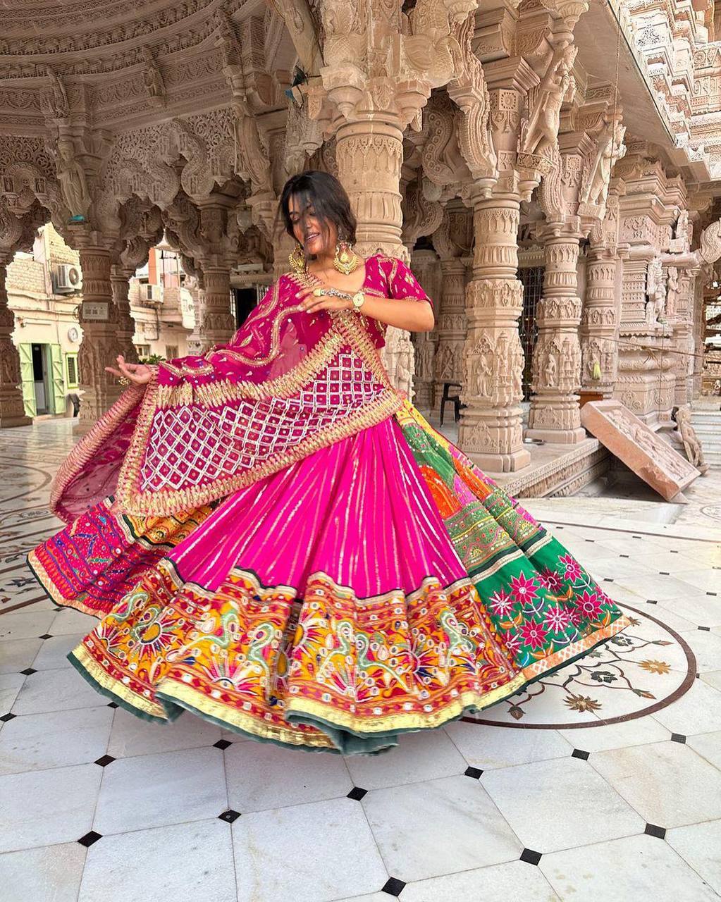 PINK COLOR LEHENGA WITH HEAVY WORK LACE ATTACHED PINK DUPATTA