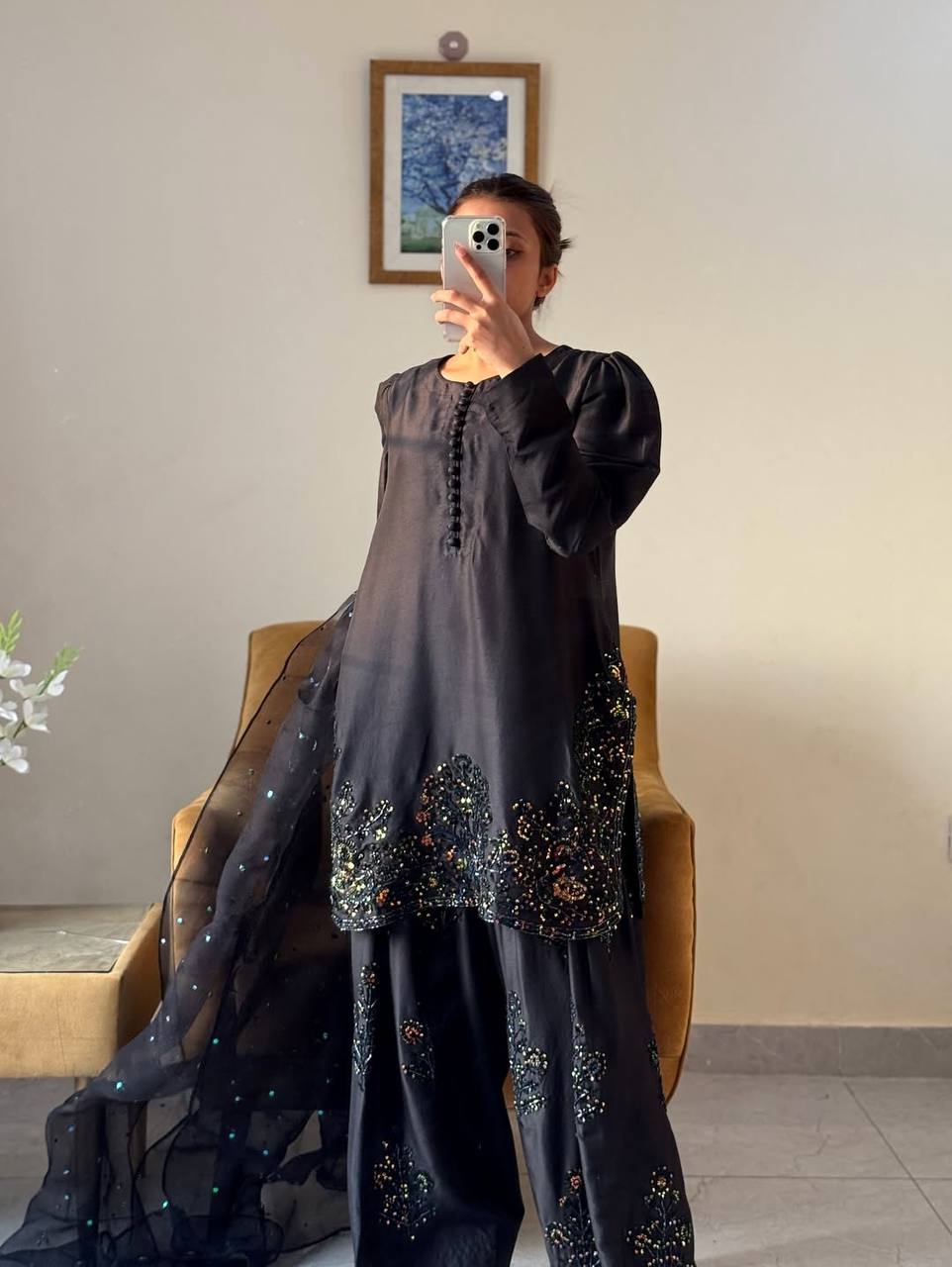 Regal Handworked Formal Wear Black Embroidery Set