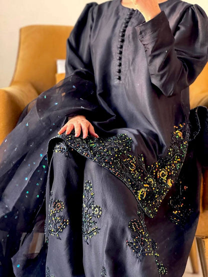 Regal Handworked Formal Wear Black Embroidery Set
