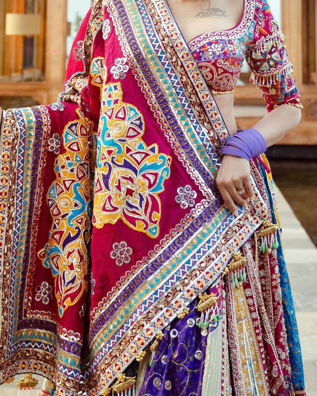 MULTICOLORED SEQUENCE WORK GRABA DANCE NAVRATRI LEHENGA CHOLI