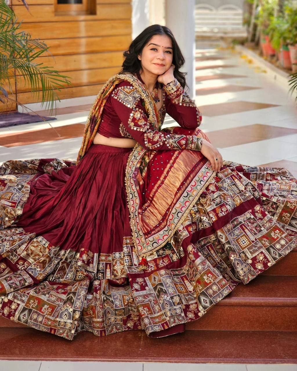 MAROON COLOR NAVRATRI SPECIAL BEAUTIFUL DESIGNER PRINTED LAHENGA CHOLI