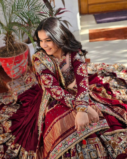 MAROON COLOR NAVRATRI SPECIAL BEAUTIFUL DESIGNER PRINTED LAHENGA CHOLI