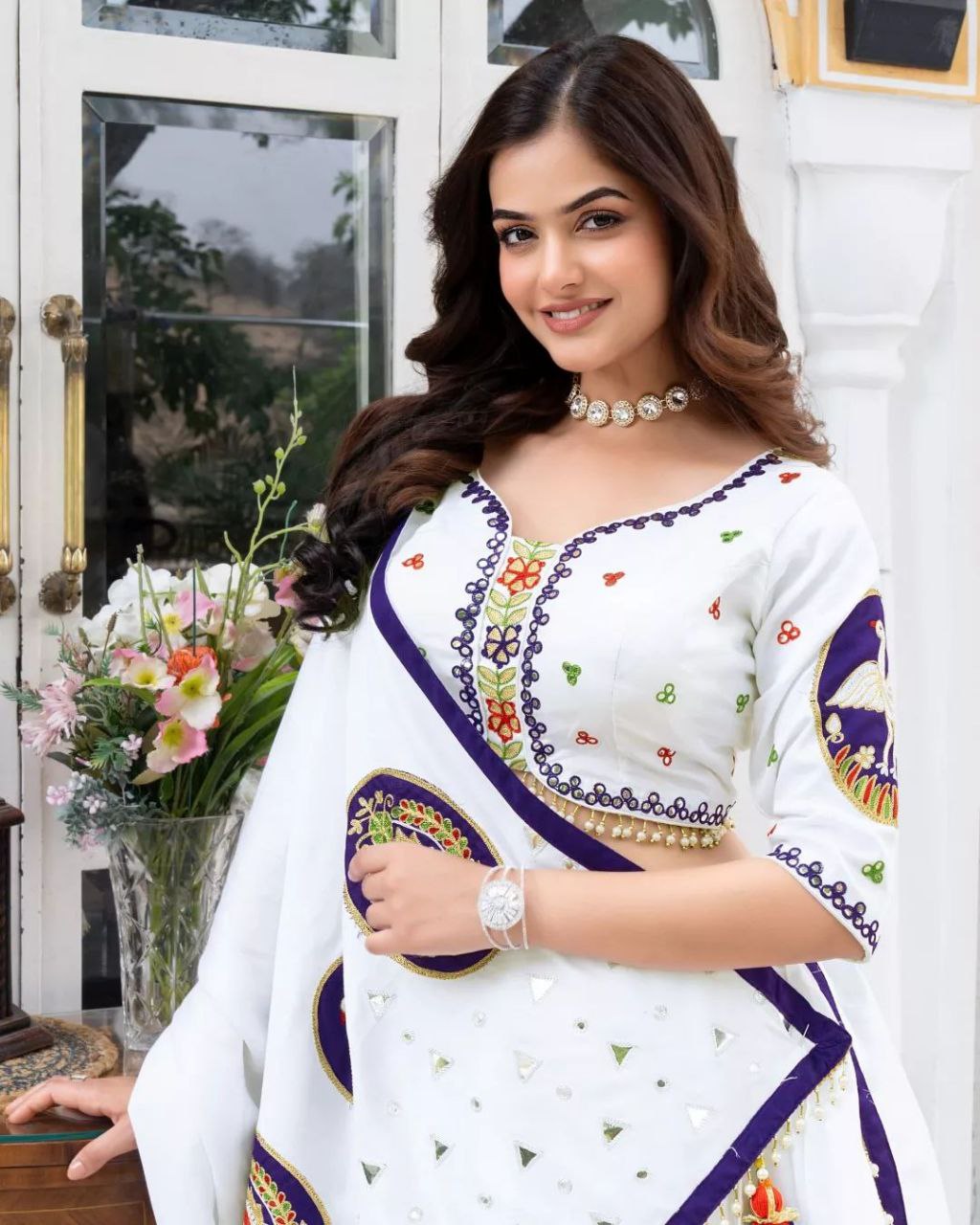 White Blossom Dynasty Heirloom Inspired Embroidered Patchwork Lehenga Choli