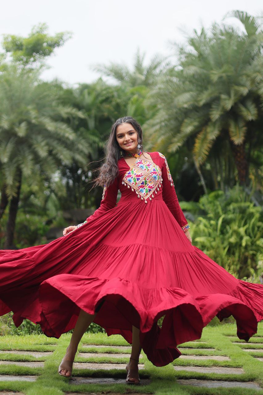 Rangila Ruby Mirror Magic in Every Twirl Gown