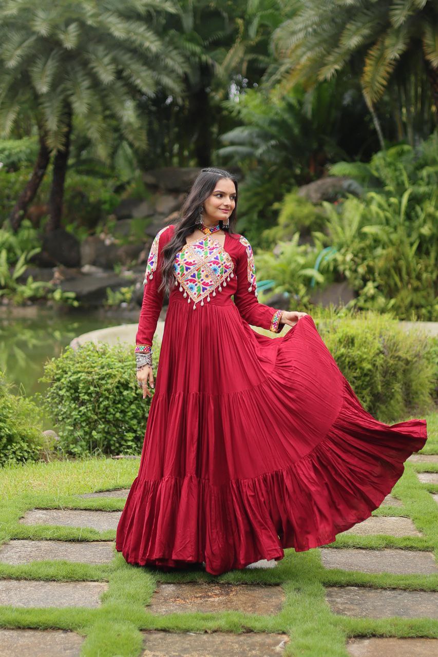 Rangila Ruby Mirror Magic in Every Twirl Gown