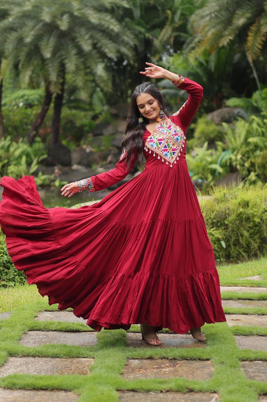Rangila Ruby Mirror Magic in Every Twirl Gown
