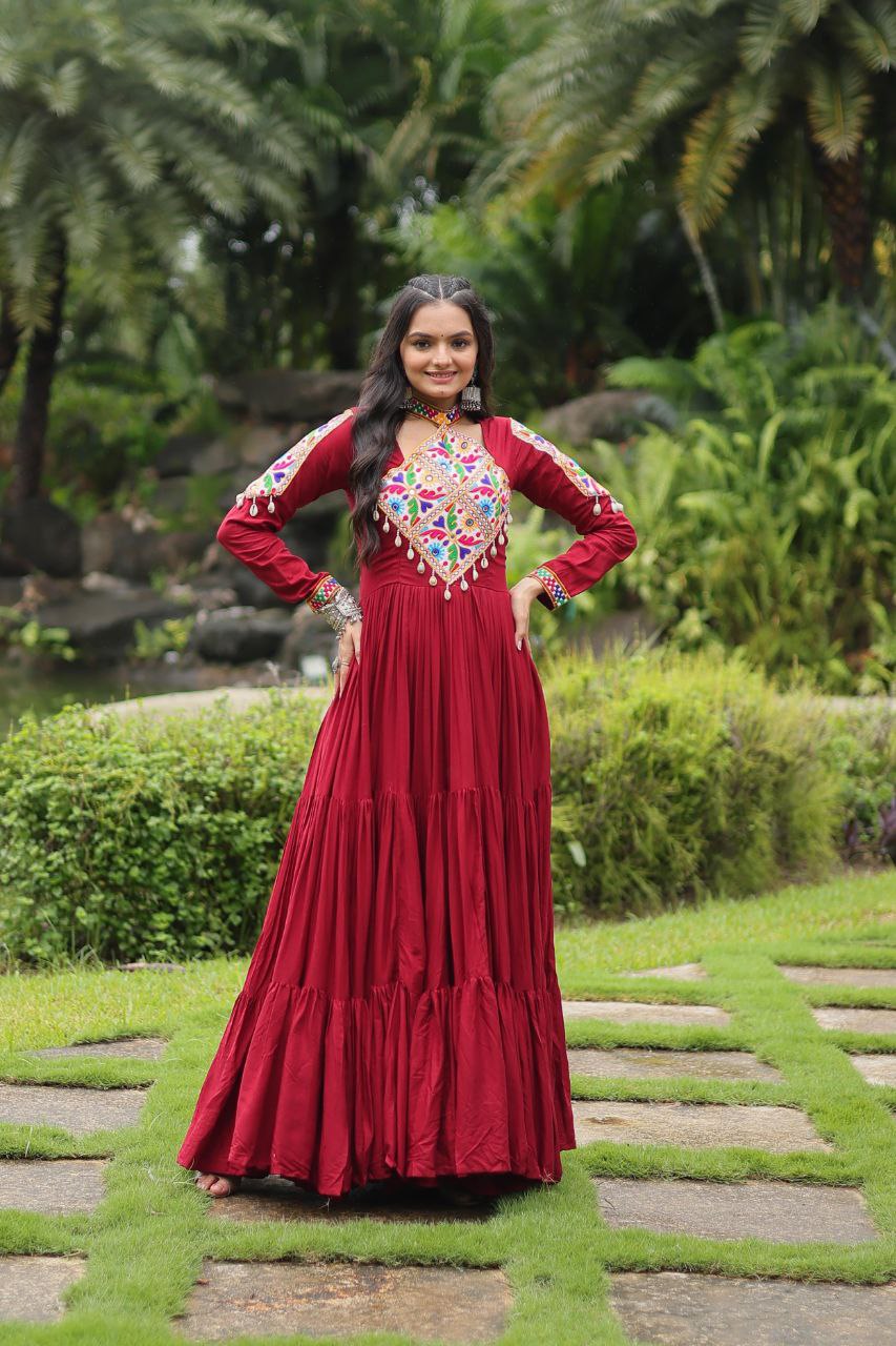 Rangila Ruby Mirror Magic in Every Twirl Gown