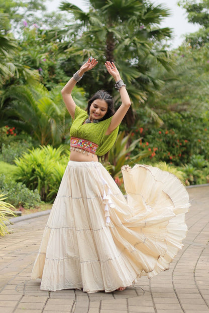 Kiara Blush Embroidered Blouse with Off-White Flared Lehenga