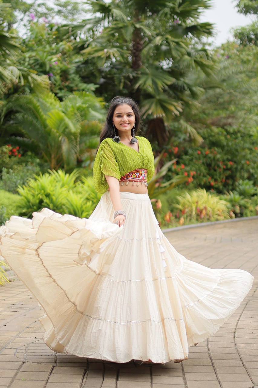 Kiara Blush Embroidered Blouse with Off-White Flared Lehenga
