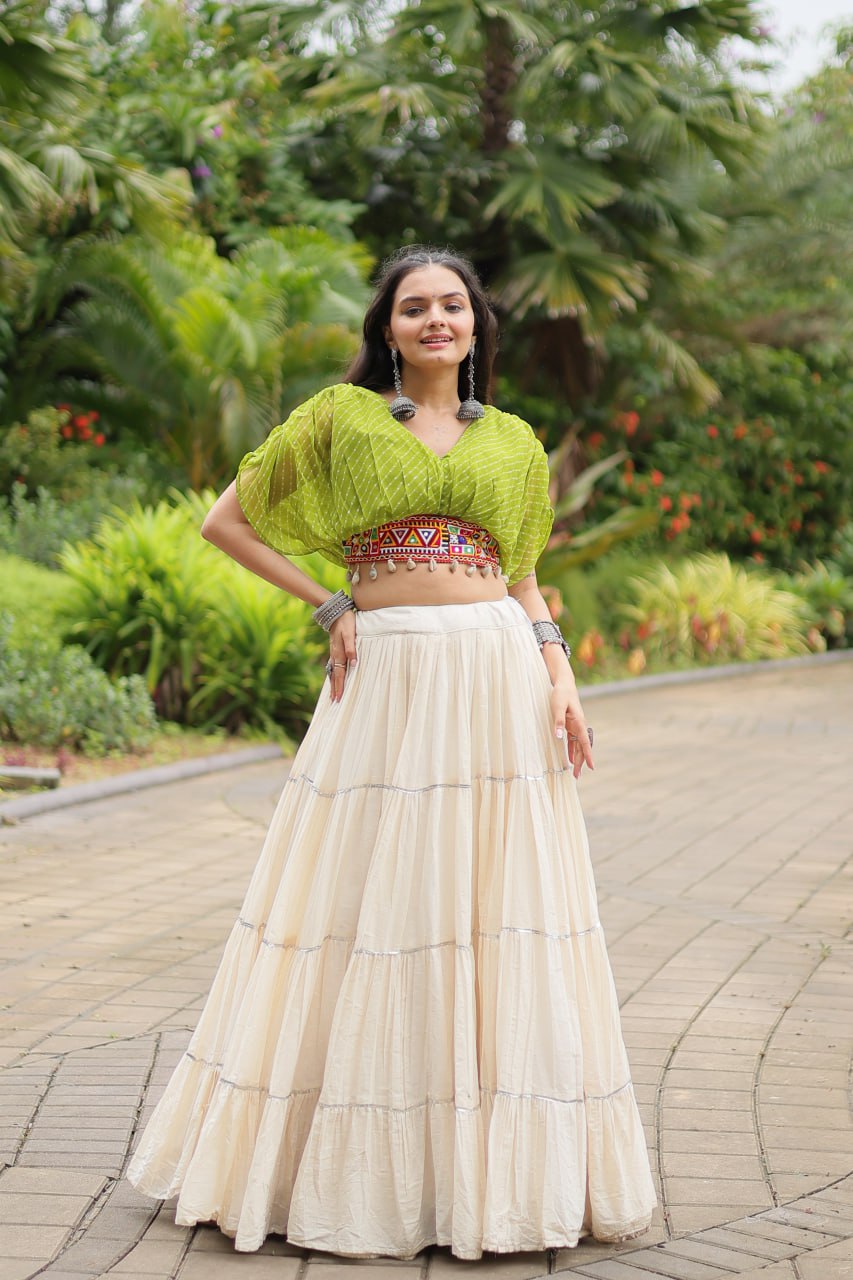 Kiara Blush Embroidered Blouse with Off-White Flared Lehenga