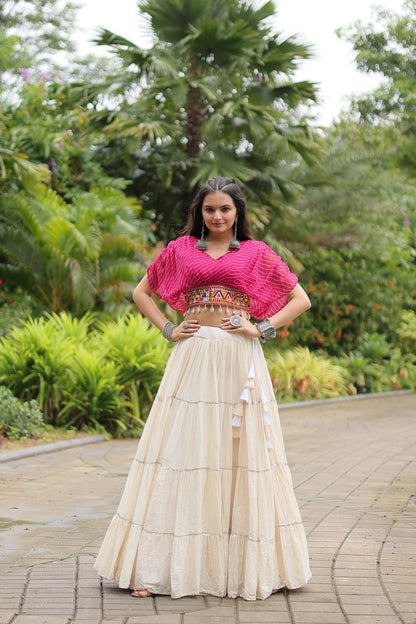 Kiara Blush Embroidered Blouse with Off-White Flared Lehenga
