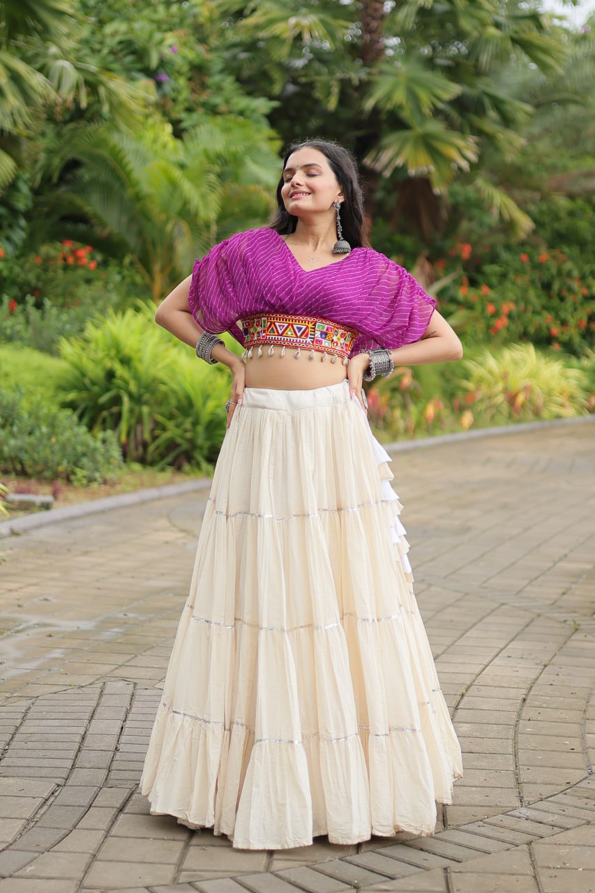 Kiara Blush Embroidered Blouse with Off-White Flared Lehenga