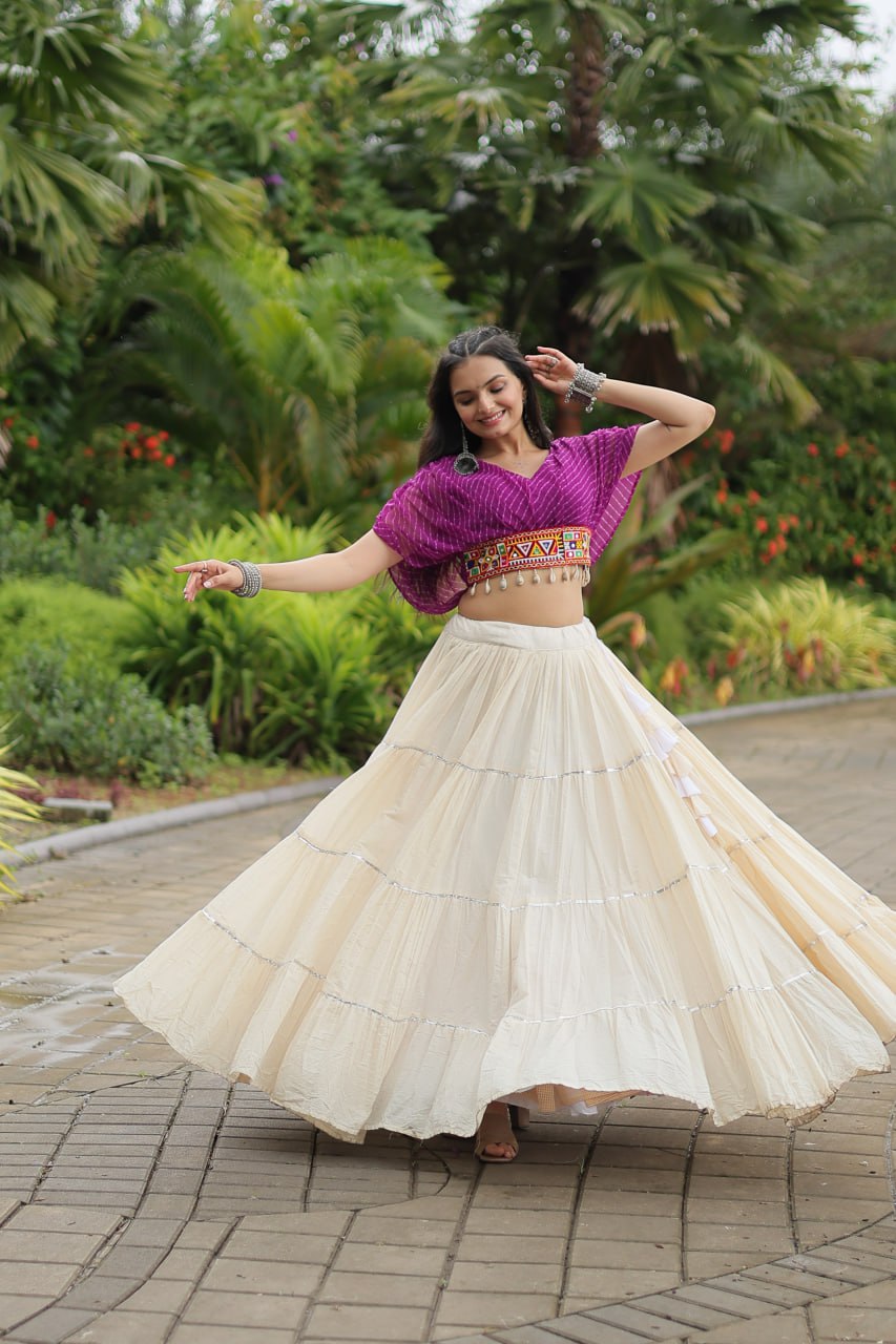 Kiara Blush Embroidered Blouse with Off-White Flared Lehenga