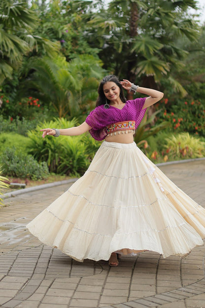 Kiara Blush Embroidered Blouse with Off-White Flared Lehenga