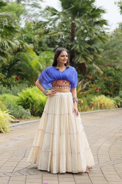 Kiara Blush Embroidered Blouse with Off-White Flared Lehenga