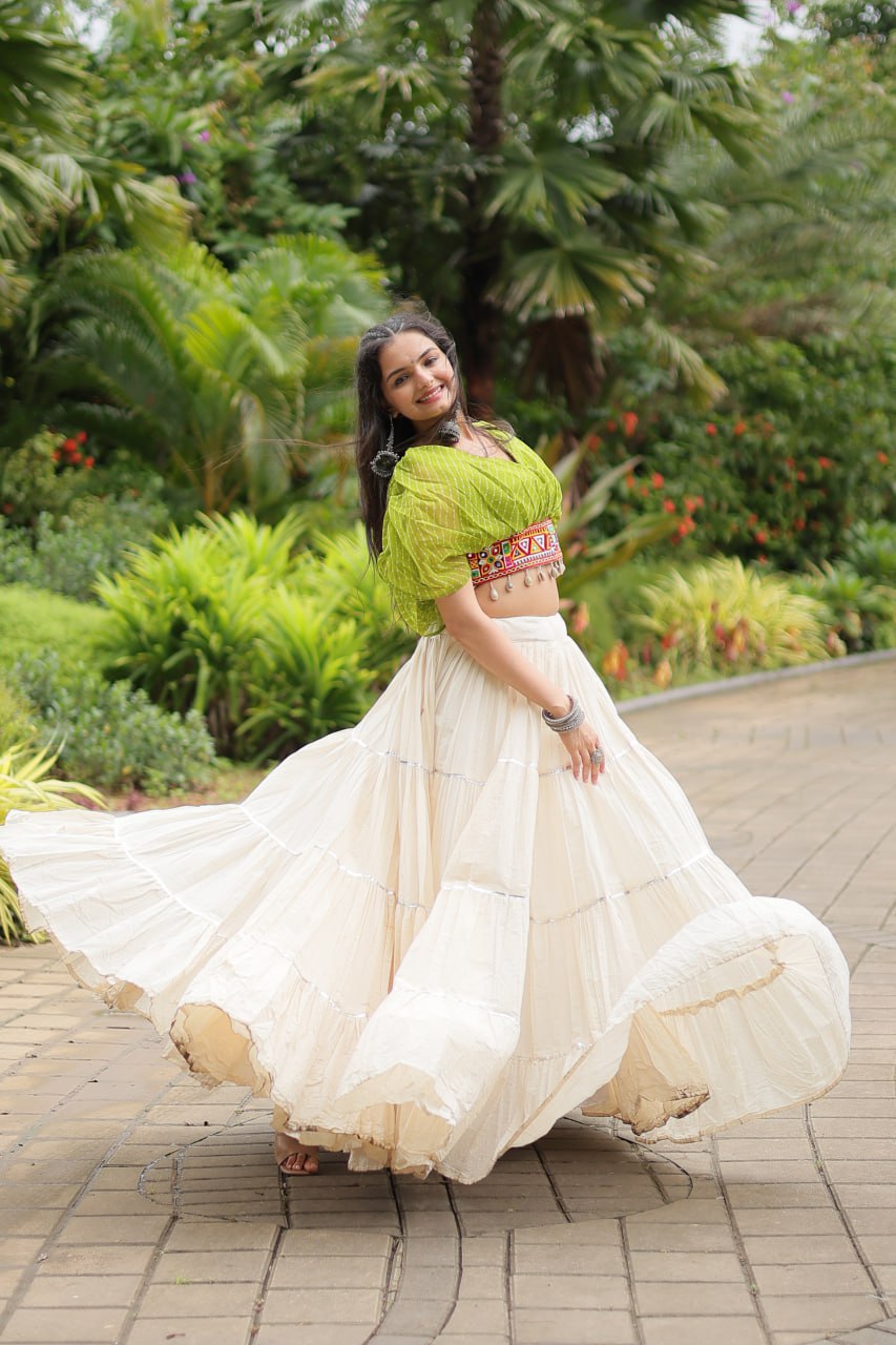 Kiara Blush Embroidered Blouse with Off-White Flared Lehenga