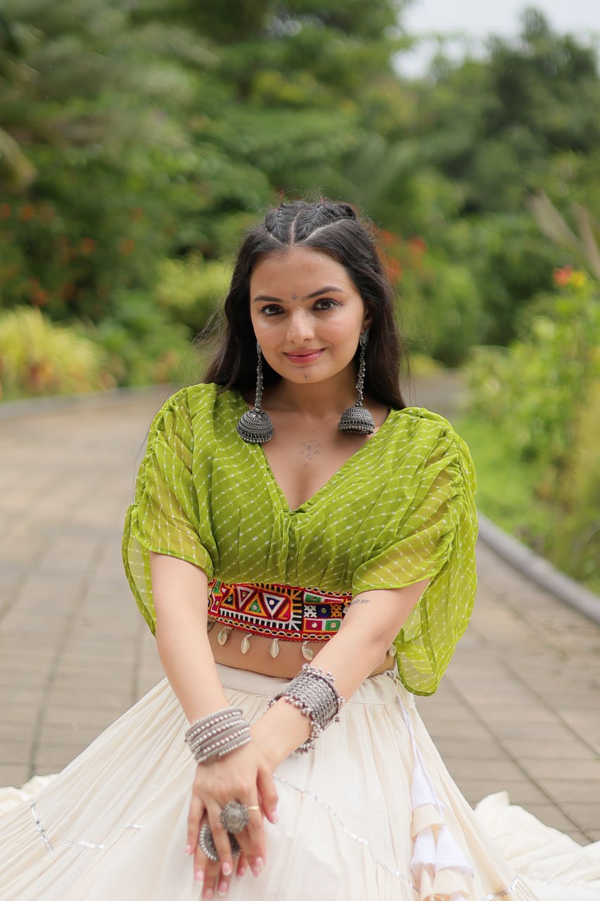 Kiara Blush Embroidered Blouse with Off-White Flared Lehenga