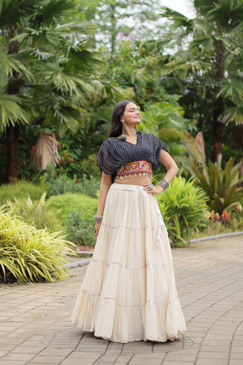 Kiara Blush Embroidered Blouse with Off-White Flared Lehenga