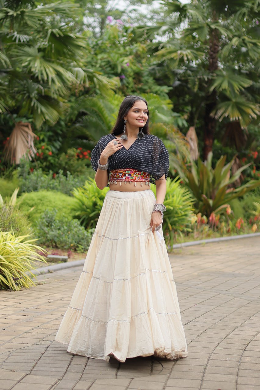Kiara Blush Embroidered Blouse with Off-White Flared Lehenga