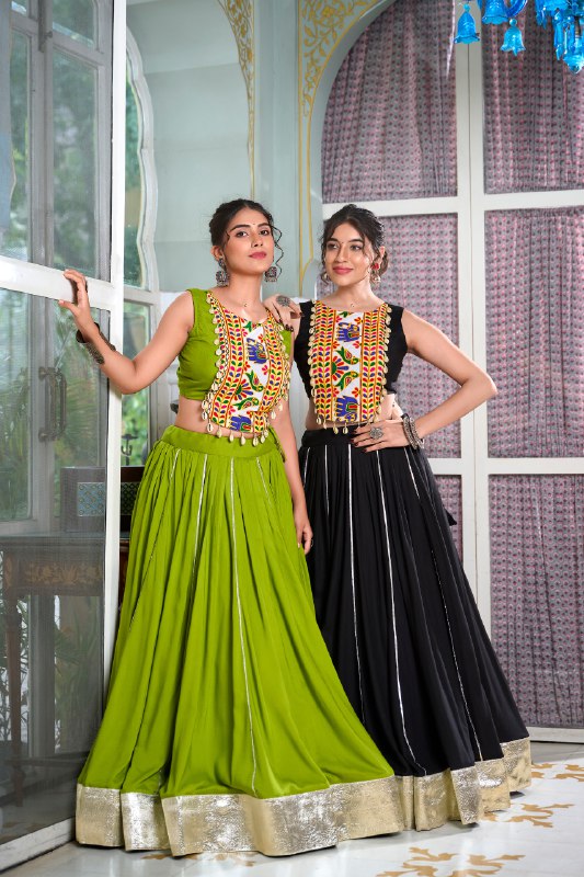 Majestic Charm Twirl Ready Navratri Mirror Work Lehenga