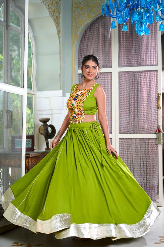 Majestic Charm Twirl Ready Navratri Mirror Work Lehenga