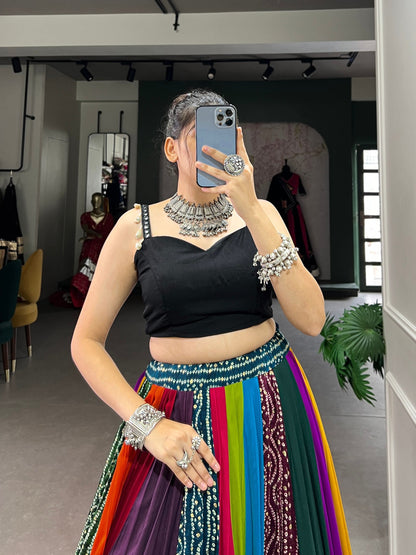 Twirls of Tradition Multicolor Bandhej Fusion Lehenga Choli