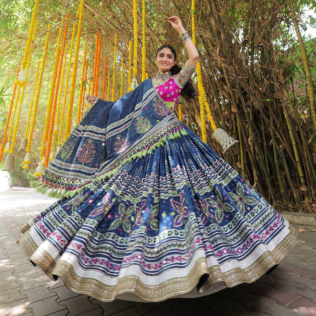 Elegance in Every Twirl Navy Blue Festive Charm Lehenga Choli