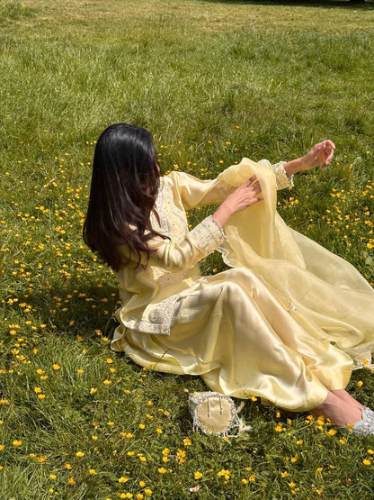 Aarzu Soft Yellow Ethnic Wear with Threadwork Charm Plazo Set