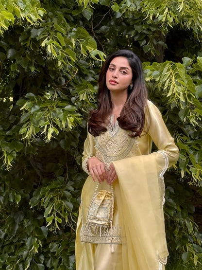 Aarzu Soft Yellow Ethnic Wear with Threadwork Charm Plazo Set