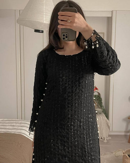 Luxe Black New Designer Party Wear Kurti And Pant