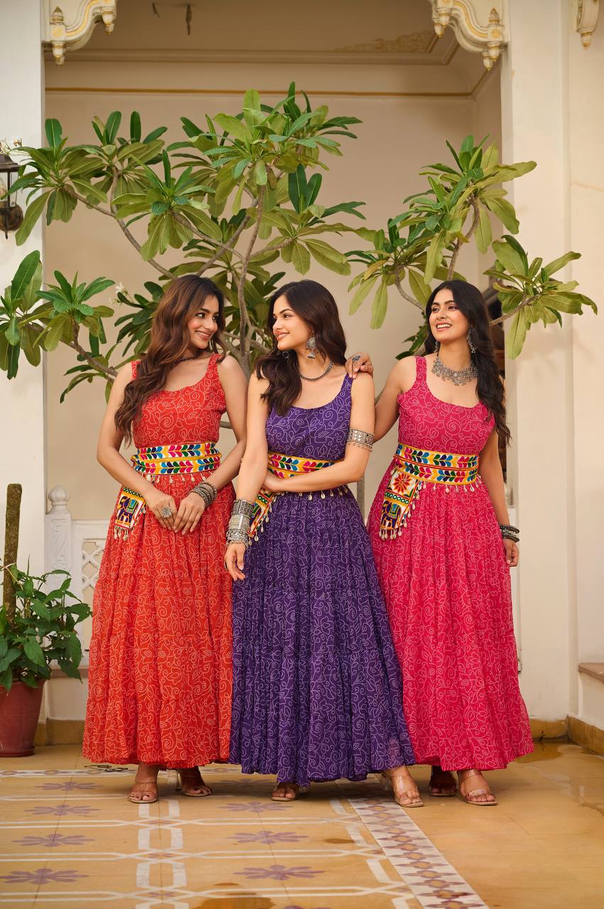 Meera Mirror Belt & Bandhni Print Navratri Special Gown