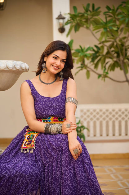 Meera Mirror Belt & Bandhni Print Navratri Special Gown