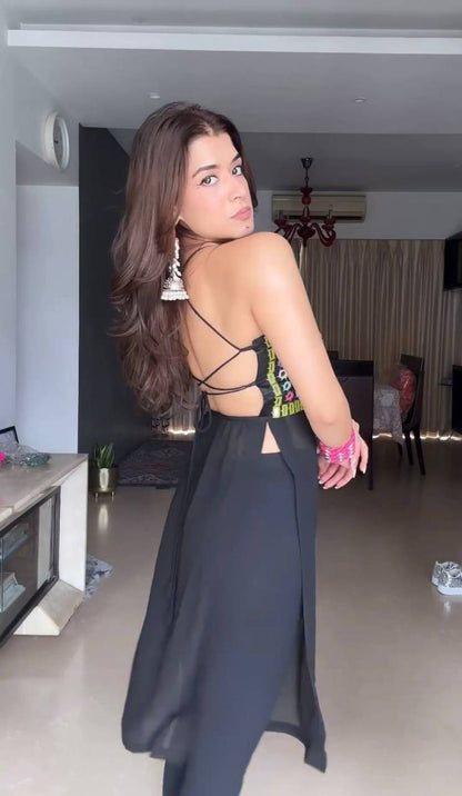 Noorina Black Mirror Embroidered Fusion Kurti Set