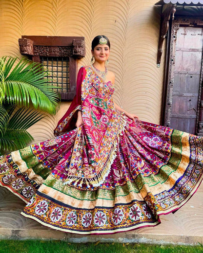 Maroon Mehfil Traditional Kutchi Embroidery Heritage Borders Lehenga Choli