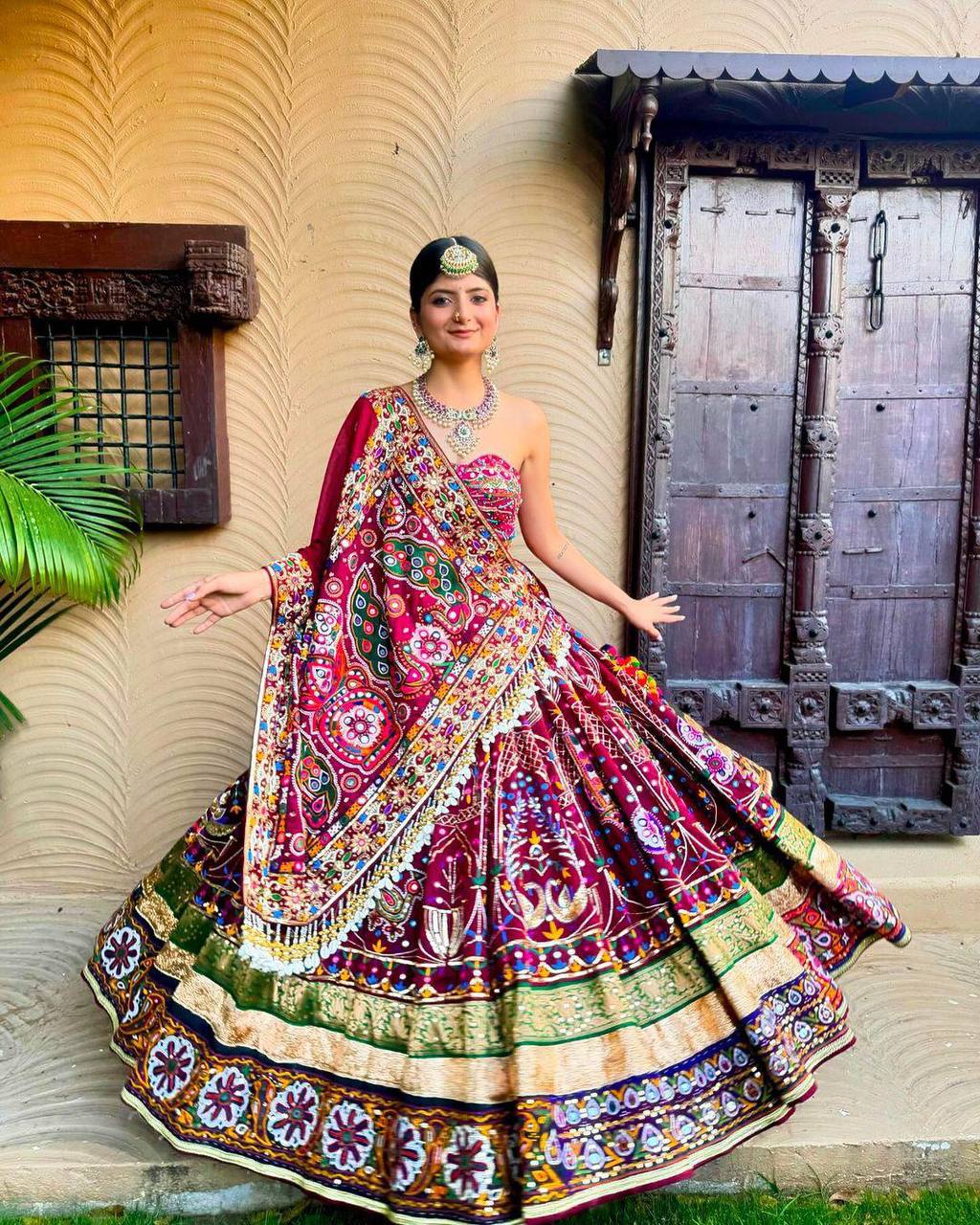 Maroon Mehfil Traditional Kutchi Embroidery Heritage Borders Lehenga Choli
