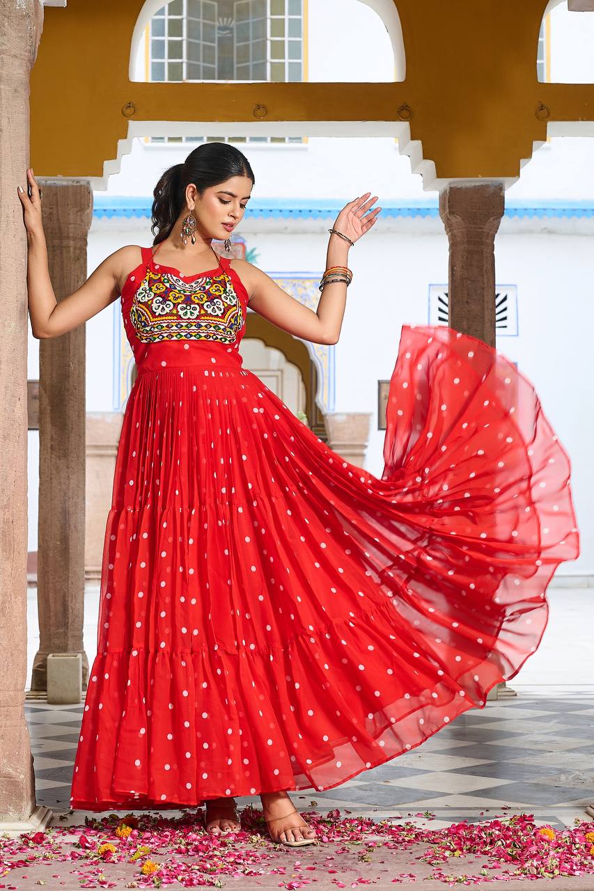 Raas Rani Multicolor Embroidered Bandhani Flare Gown
