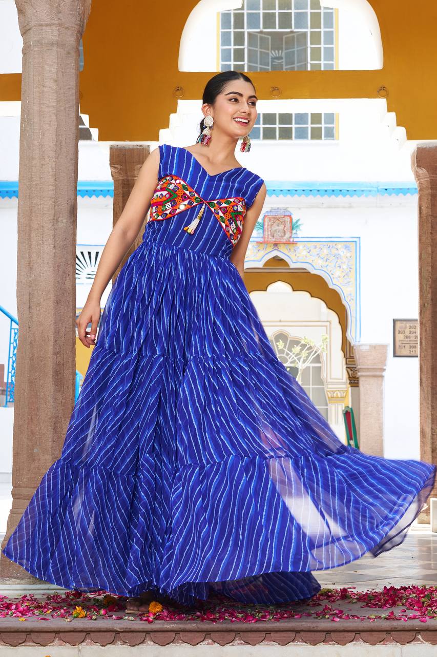 Raas Rani Multicolor Embroidered Bandhani Flare Gown